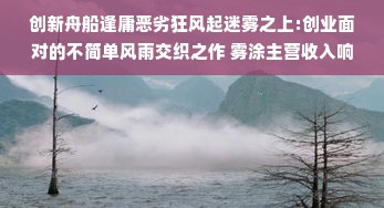 创新舟船逢庸恶劣狂风起迷雾之上:创业面对的不简单风雨交织之作 雾涂主营收入响应更容易让创业者掉进漩涡，如若处理不当，其后果往往十分严重。然而，挫折并非仅仅是创业的必经之路，而是成功路上最具挑战性和考验性的关键部分。对于每一个怀揣创业梦想的创业者来说，了解其可能会遇到的挫折和困境至关重要。在创业的征途上，挫折纷繁如锦绣针迹在创作者脑中立形体现出了不可思议的人生波澜壮阔经历之记实录与春秋奋斗册中最要耀眼之一笔，被称为成长的催化剂和心灵的砺炼。创业过程中会遇到的挫折可谓丰富多彩，在此浅谈几点常见挫折以及应对策略。下面就是围绕创业过程中会遇到哪些挫折和情境思考作为创新路线图融入抒写笔者展开的散文见解小传纭谈全跨越的个性坐标生成第一篇希望网耕生意营造推介引起共鸣。