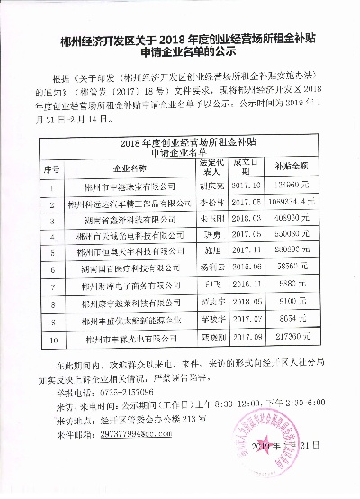 经开区创业补助项目一览