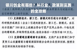 银川创业有哪些？从行业、政策到实践的全攻略