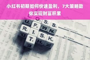 小红书初期如何快速盈利，7大策略助你实现财富积累